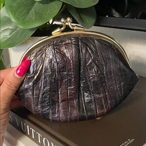 Vintage eel skin soft leather coin bag